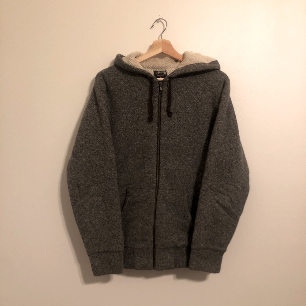 Stussy Heather Gray Zipper Hoodie in Lambswool - Medium